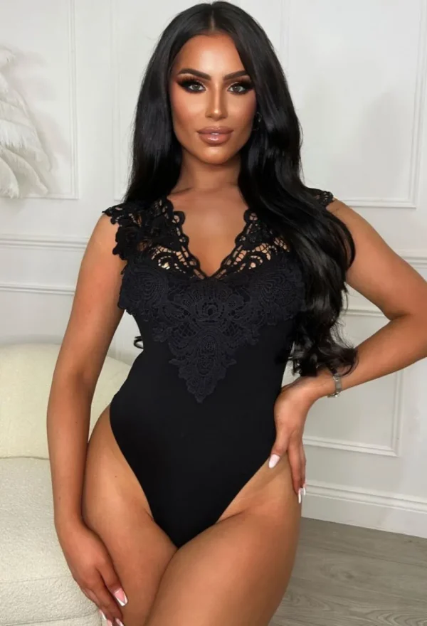 BY MAY Worth It All Black Crochet Bodysuit<Women Bodysuits