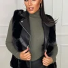 FLAM MODE Wrapped In Desire Black Faux Leather & Faux Fur Gilet<Women Coats And Jackets