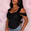 SOY u0026 CO You Are Mine Black Mesh Sleeve Corset Top<Women Bodysuits