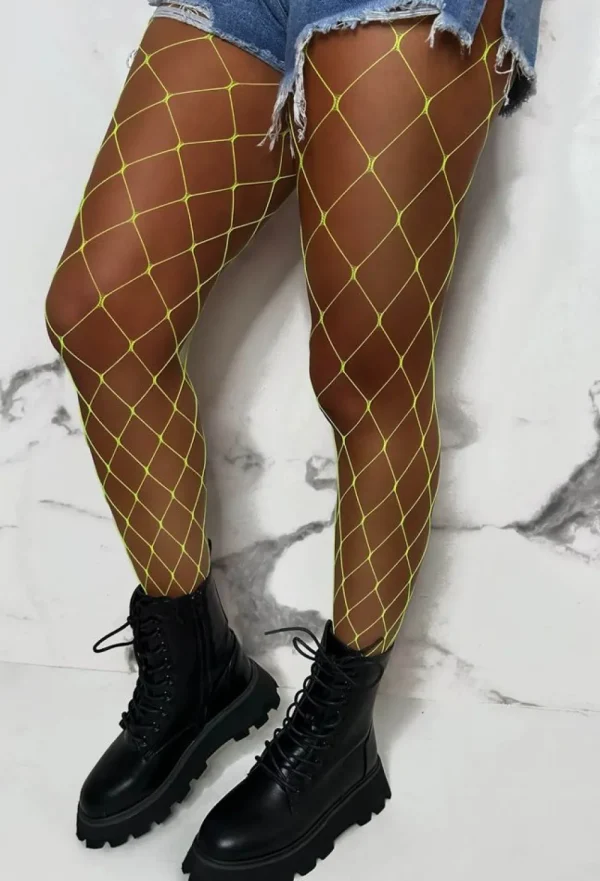 J5 Fashion You Glow Girl Yellow Neon Fishnet Tights<Women Tights