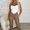 CHERRY KOKO Your Destiny Taupe Faux Leather Elasticated Hem Cargo Trouser<Women Trousers & Leggings