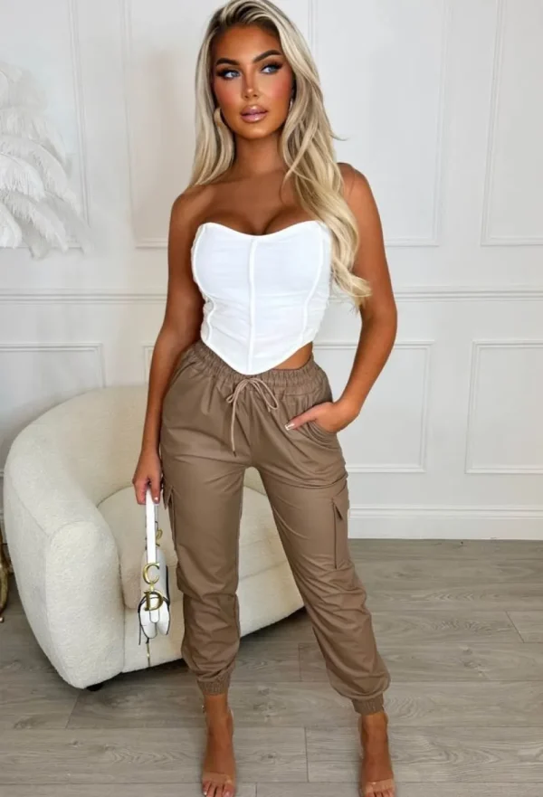 CHERRY KOKO Your Destiny Taupe Faux Leather Elasticated Hem Cargo Trouser<Women Trousers & Leggings