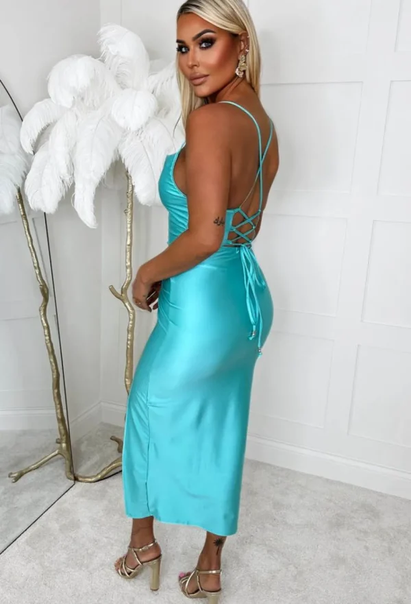 INFINITY Your Secret Turquoise Lace Up Midi Dress<Women Dresses