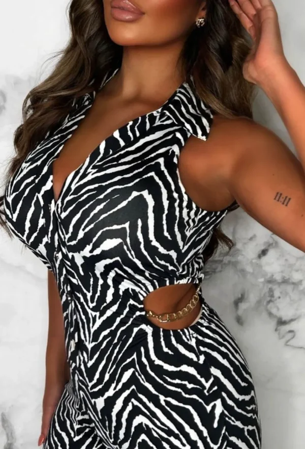 SKREEM Your Wildest Fantasy Monochrome Animal Printed Button Front Jumpsuit<Women Jumpsuits